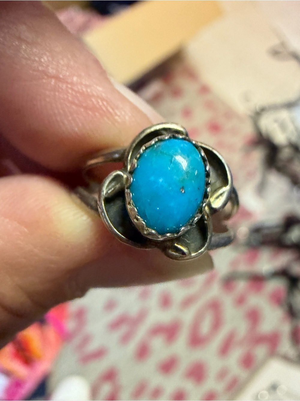 Stamped signed Navajo sterling and turquoise ring.